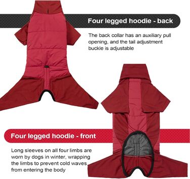 Зимовий теплий одяг для собак - теплий зимовий одяг з високим коміром, регульований, для маленьких, середніх та великих собак, для прогулянок, халуп, кемпінгу (червоний L)