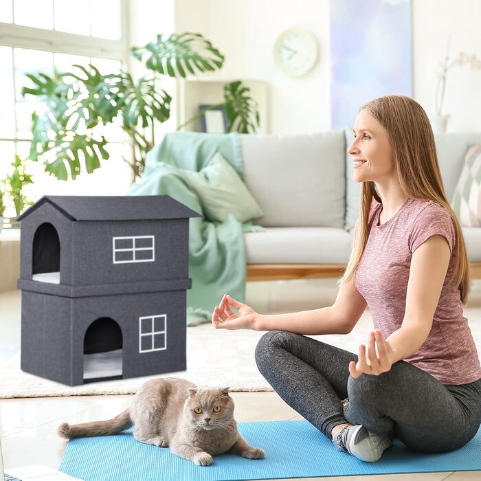 Будинок для котів Relaxdays з тканини, складна котяча хатка з 2 входами, 71,5x62,5x44 см, темно-сірий