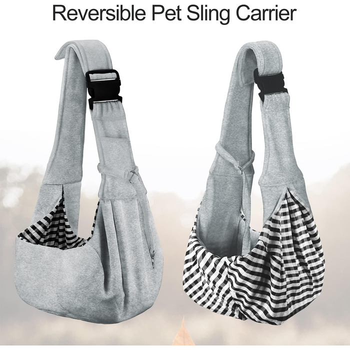 PetLoft Сумка-переноска для собак, реверсивна, регульована, крос-боді, з отвором для повідка, сіра