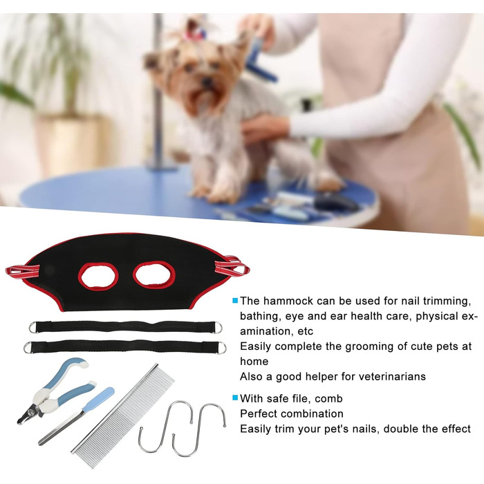 Гамак для грумінгу собак EVTCAN з вентиляцією та товстим шаром, набір з гребінцем для видалення когтів (червоний, M)