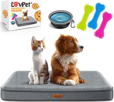 Ортопедичне ліжко для собак Lovpet Cookie XL, антрацит, з мискою і 3 кісточками, знімний і праний чохол, для малих, середніх і великих собак