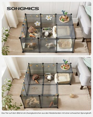 Клітка для тварин SONGMICS з піддоном, для морських свинок, хом'яків, кроликів, їжаків, 143 x 73 x 46 см, сіра