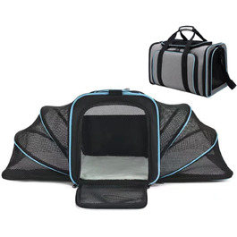 Транспортна переноска для котів та собак, велика, 46x28x29 см, розширювана, сіра. Підходить для котів, собак, цуценят, авіаперевезень.