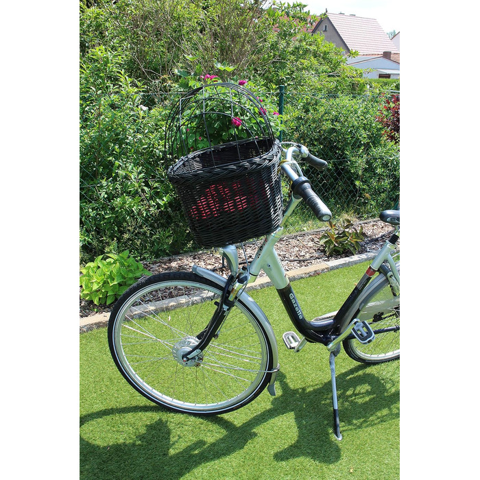 Кошик для собак на кермо велосипеда з плетеної лози з металевою сіткою та подушкою (чорний). Кошик для велосипеда з лози (без подушки)