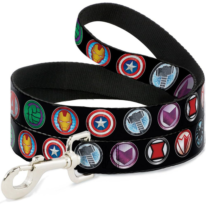 Повідок для собак Buckle Down Avengers, 1,3 см, 6 футів, чорний/різнокольоровий