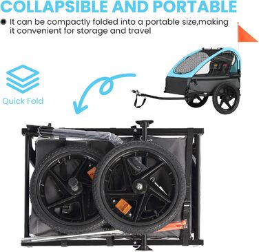 Дитячий велопричіп Sepnine для 2 дітей, від 12 місяців, з 5-точковим ременем та сумками, синій BT609