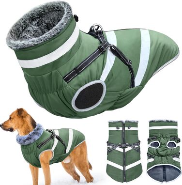 Водонепроникні куртки для собак, зимові теплі куртки для собак, одяг для домашніх тварин з відбиваючими елементами, куртки для собак у холодну погоду, затишні костюми від снігу, куртки та жилети для маленьких, середніх та великих собак (Зелений, 5XL)