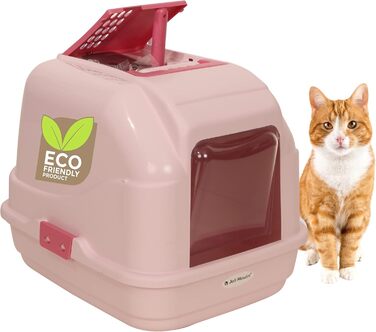 Гігієнічний лоток для котів Extrahaltbar 50x40x40 см | Рожевий | З лопаткою та фільтром з активованого вугілля