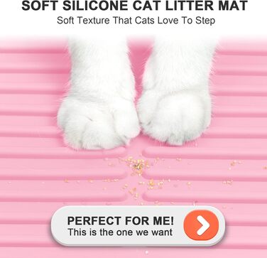 Килимок для котячого туалету PetNova, 101,6 x 76,2 см, силікон, вологостійкий, з рифленням, легко чистити, для кількох котів, рожевий