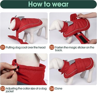 Тепла водонепроникна куртка для собак Kuoser з світловідбиваючим дизайном, шнурком на шиї, зручна застібка на липучці, червона M