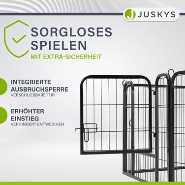 Вольєр для цуценят Juskys Plus 160x160x80 см, 8 секцій, металевий, з дверима, для собак, кроликів і дрібних тварин