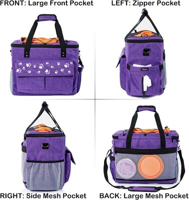 CLAWIST Сумка для собак, переноска для подорожей, XL, фіолетова. З контейнерами для корму та мисками. Відповідає вимогам авіакомпаній