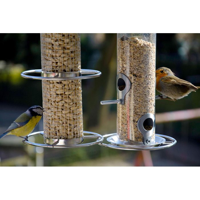 Годівниця для птахів Dobar® 10041 з нержавіючої сталі - годівниця для диких птахів, годівниця для горіхів з сіткою - сталева годівниця для саду/тераси/балкону, Ø 14 см x 26 см, срібна, 1 шт.