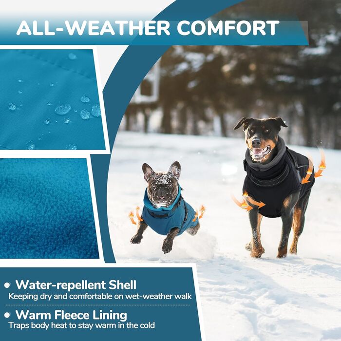 Зимовий теплий одяг для собак середнього розміру PUMYPOREITY: куртка з інтегрованою мискою, флісова, відбиваючі елементи, синій