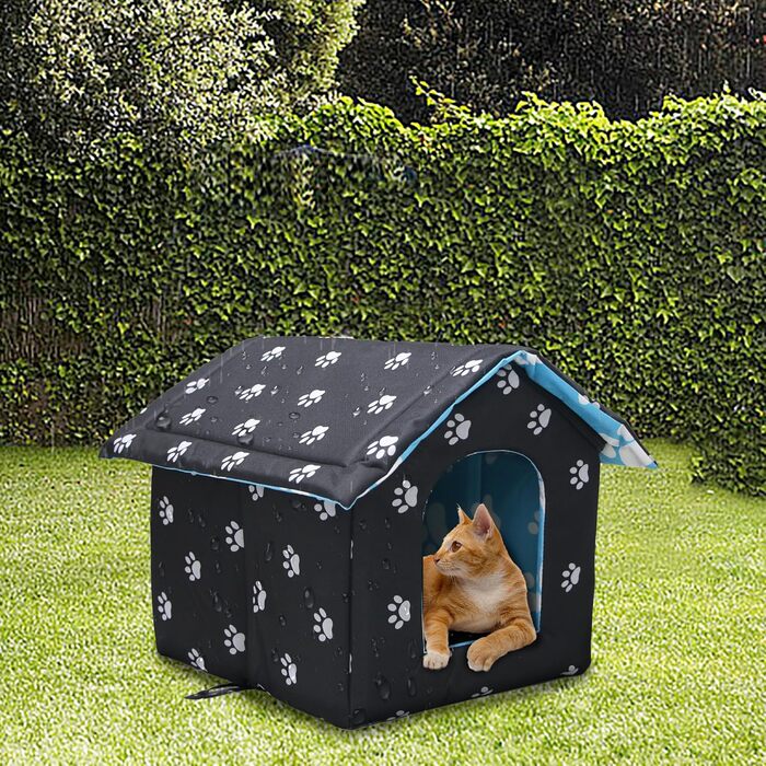 Кішковий будиночок Vinnypet для вулиці: зимостійкий, водонепроникний, теплий, знімний килимок, 40x38x35 см, чорний