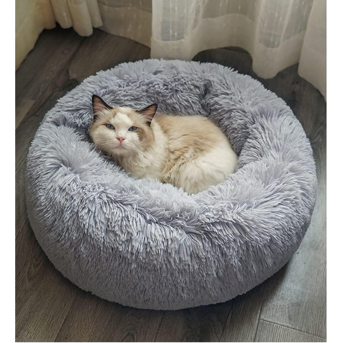 Кругле ліжко для собак та котів, плюшеве, м'яке, миється, сірий колір, 70см, 70x26см