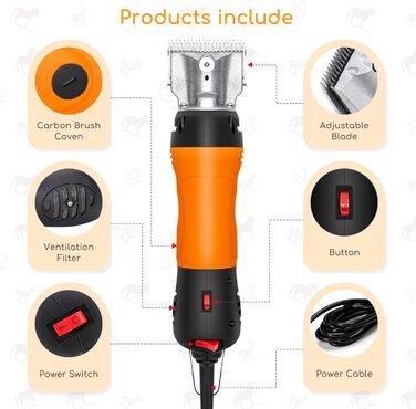 Електрична машинка для стрижки овець Nobleza 550W - комплект для догляду за коня, 6 швидкостей