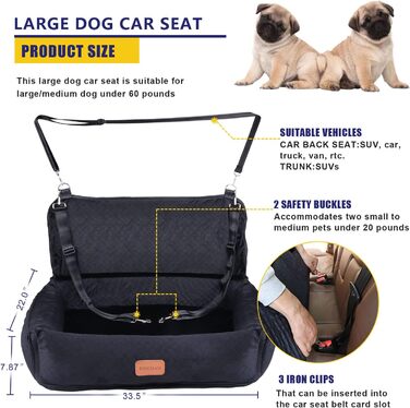 Автомобільний лежак для собак великих та середніх порід, подорожний лежак-клітка, зручний та безпечний. Багатофункціональний дизайн – перетворюється на лежак або подушку для собак (Сірий, XL). Лежак для собак великих порід (Чорний, великий).