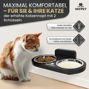 Настінний годівниця для котів VAYPET® з нержавіючої сталі, без свердління, білий/чорний