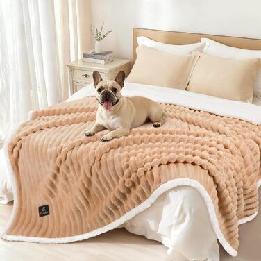 Водонепроникний коврик для собак Luciphia, великий, ультрам'який, заспокійливий, з високим ворсом, фланелевий накид, довговічний та теплий, захист меблів (диван, ліжко), ковдра для тварин, машинне прання, XL (85''x57'') (Warm Caramel, XL(85''x57''))