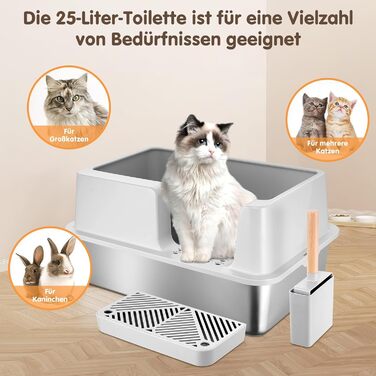 Великий котячий туалет LeadGoods з нержавіючої сталі, XXL, 60×40×29 см, з високими бортами, антипригарний, проти протікань, легкий у догляді