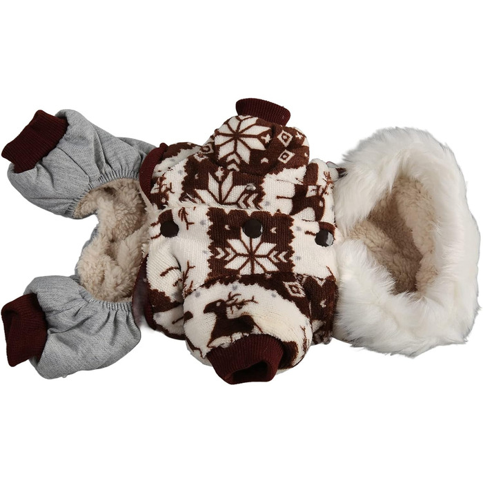 Зимовий теплий костюм для собак з капюшоном, м'який, з візерунком Сніжинка/Олень, для малих та середніх собак (M), колір кава