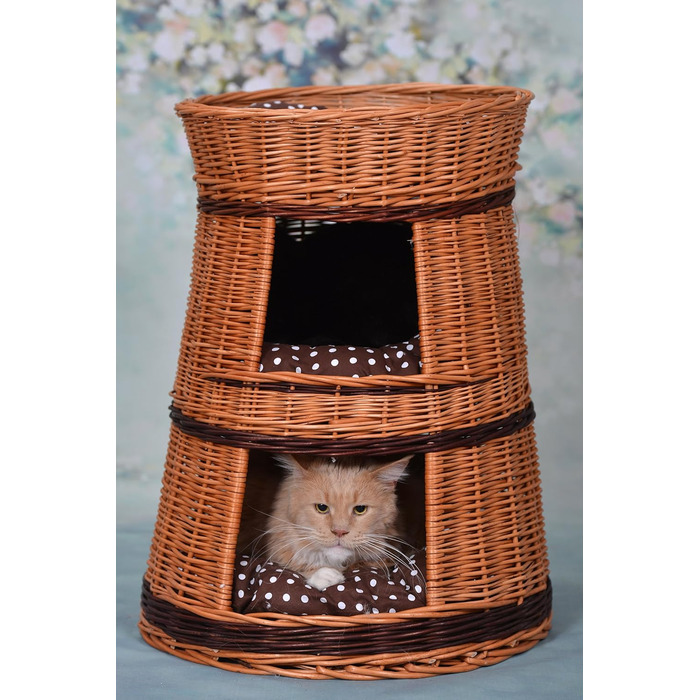 Багатоярусна котяча кімната з трьох поверхів, корзина для кота з плетеної лози, котячий будиночок з подушкою, котячий турнік