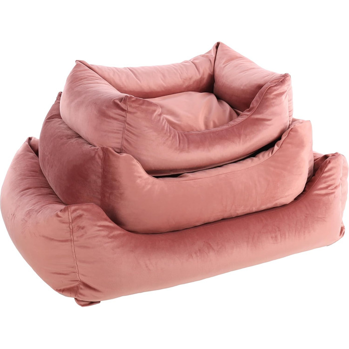 Ергономічне собаче ліжко Flamingo Elena, прямокутне, рожеве, 80x67x22 см, антислизьке, миється, м'яке, розкішне