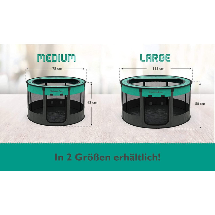 Вольєр для цуценят Meisterpet®: складаний, для собак, котів, кроликів - внутрішнє та зовнішнє використання. З сумкою та мискою в подарунок! (115 x 58 см)