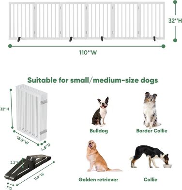 Гілка для собак з бамбука, перегородка для кімнати, 3 панелі, ширина 55 дюймів, білий колір