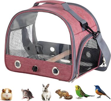 Транспортна сумка для папуг: рюкзак-переноска з підставкою та підносом з нержавіючої сталі, для малих птахів (рожевий)