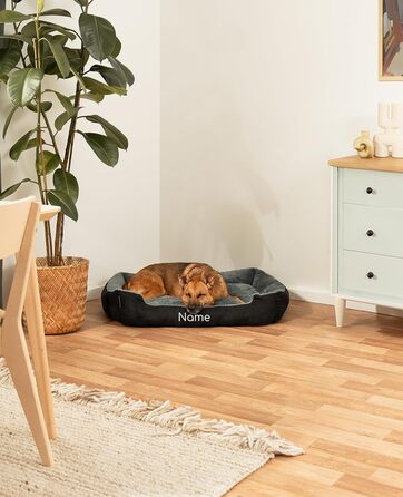 Килимок для собак Lionto з двостороннім подушками та неслизьким дном, міцний лежак для домашніх тварин з глибоким входом, підходить для собак та котів будь-якого віку, 50x37 см, м'який лежак для собак, (Д 90 x Ш 70 x В 20 см (з нанесенням імені), чорний/с