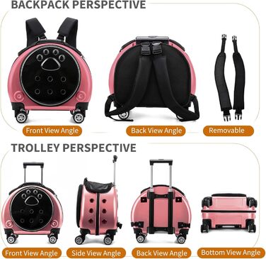 Рюкзак для тварин PETCUTE, рожевий: комфортний перенос для собак та котів до 7.5 кг, з виймальною підстилкою та преміум-колесами