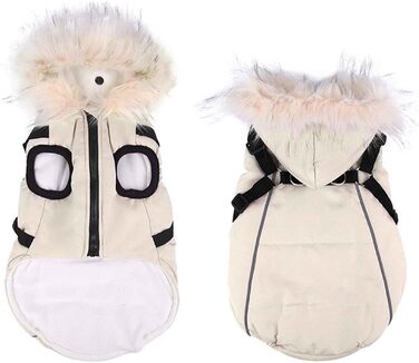 Зимова куртка для собак, пухова жилетка з шлейкою, водонепроникна, з світловідбиваючими смугами, для маленьких собак, чорна (M, Бежева)