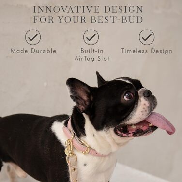 Nina Woof Cupertino нашийник, шлея та повідок для собак із веганської шкіри з тримачем для трекера, регульований, розмір S, рожевий