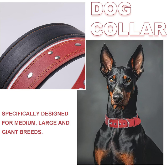 Нашийник для собак з натуральної шкіри, XL, червоний. Товстий, м'який, 5 см, для середніх та великих порід
