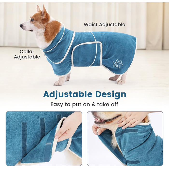 Рушник для собак PETTOM, блакитний, розмір M, мікрофібра, з клямками