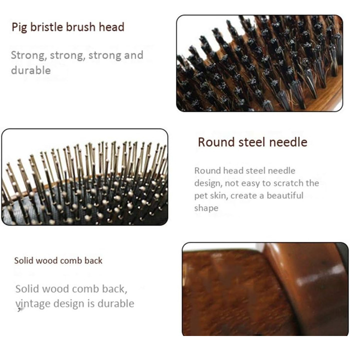 Гребінець для вичісування шерсті собак та котів, дерев'яний, двосторонній, для вичісування та масажу голови