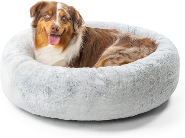 Кругла лежанка для собак та котів Sheri SnuggleSoft з штучного хутра кролика, Memory Foam, 58,4 x 58,4 см (діаметр), 76 x 76 x 20 см (розміри з бортиками), сірого кольору