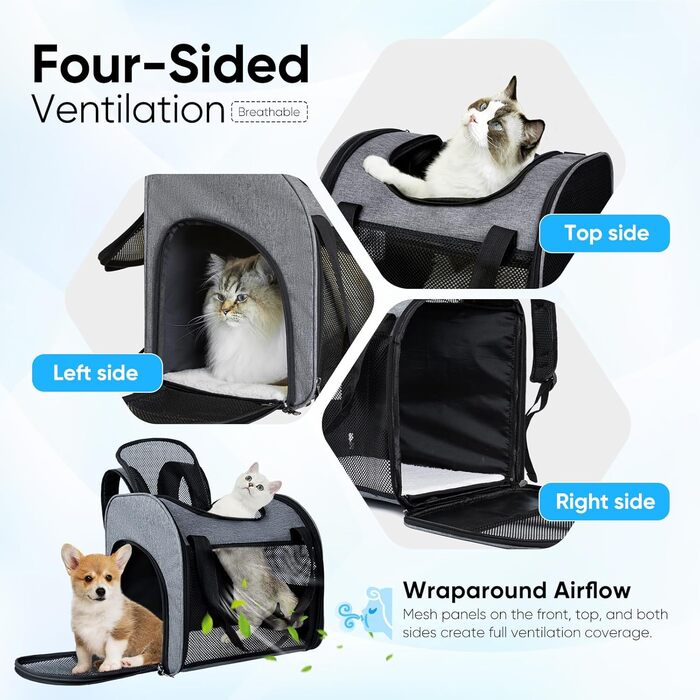 Рюкзак-переноска для котів з сітчастим вікном - складаний переносник для котів та маленьких собак (4-8 кг) з надійною застібкою-блискавкою, страхувальний поводок, ідеальний для подорожей та прогулянок