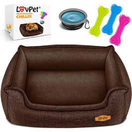 Ліжко-матрац Lovpet для собак XL 110x75x27 см, коричневе, із мискою та 3 кісточками, м'який знімний і праний чохол, для малих, середніх і великих порід
