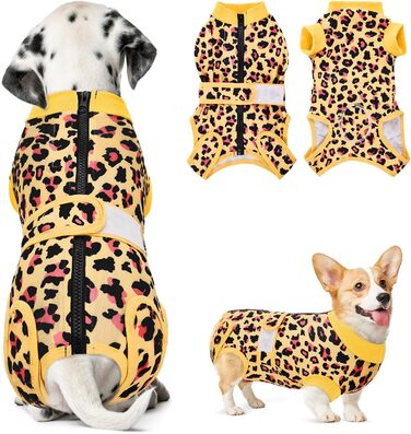 Захисний одяг для собак після операції: комбінезон з блискавкою та липучкою, анти-протікання та захист ран, дихаючий, жовтий (XXL)