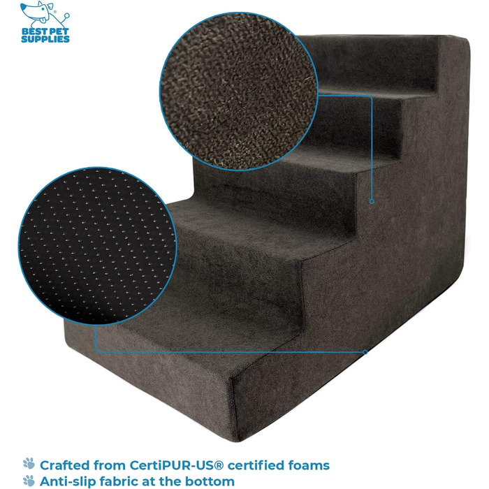Сходинка для собак та котів - 4 сходинки, з антиковзким покриттям, для дому, коричнева сітка, без монтажу