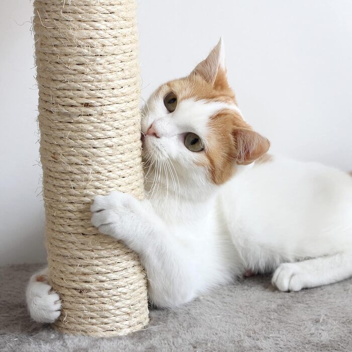 Котячий дім-дерево 1,8 м для кімнатних котів з лежанками, ігровою хаткою, 9 стовпчиками для дряпання, 2 підвісними іграшками та мотузкою, колір слонова кістка