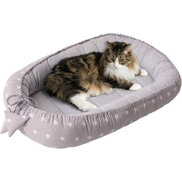 Килимок для кота та собаки Medi Partners 75x60x10 см, м'яке ліжко-гніздо з зірками (білий)
