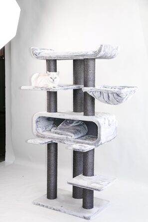 Когтеточка для великих котів Petrebels Maine Coon XXL Route 180 см, дизайн, натуральний сизаль Ø12/15 см, сіра