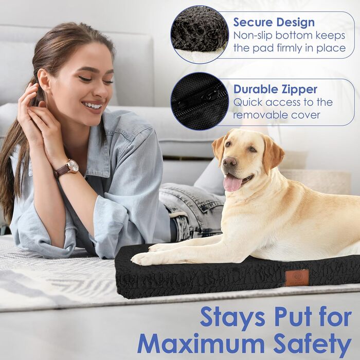 Ортопедичний килимок для собак American Kennel Club з піною з пам'яті, дихаючий, з неслизьким дном, 42 x 27 см (Чорний)