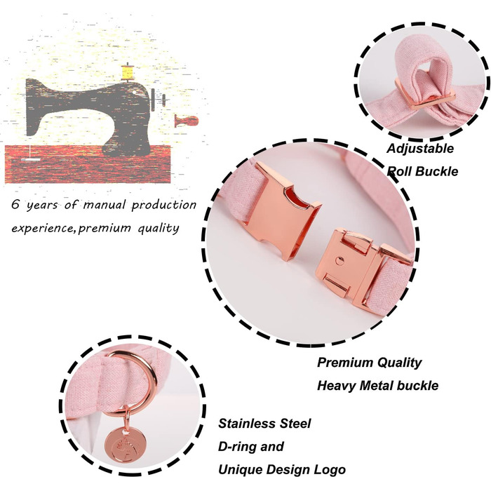 Нашийник для собак DOGWONG знімною метеликом, білий. Комфортний, регульований нашийник для собак маленьких та середніх порід. Чудовий подарунок для дівчаток та хлопчиків. (Medium, 1 шт., світло-рожевий)