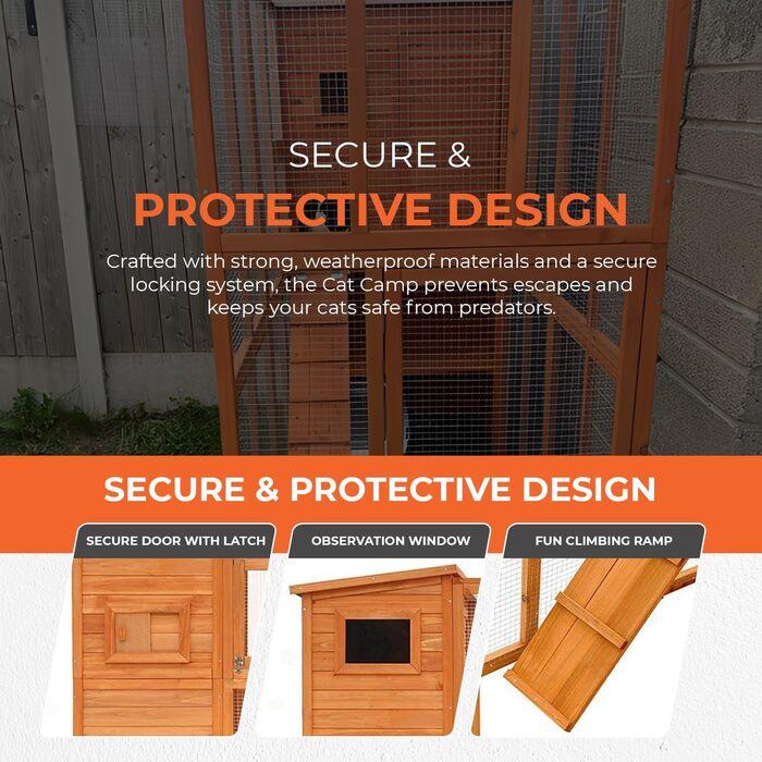 Кітложка InTheMarket з великим вольєром, повністю закрита, багатоповерховий будиночок, міцна конструкція, асфальтовий дах, 190 x 84 x 175 см