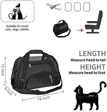 Травельна переноска для тварин Tiyolat, сумка-мішок, дозволена авіакомпаніями, для малих собак, котів та цуценят, домашнє використання (M, Чорний), розмір 46 x 23 x 30 см